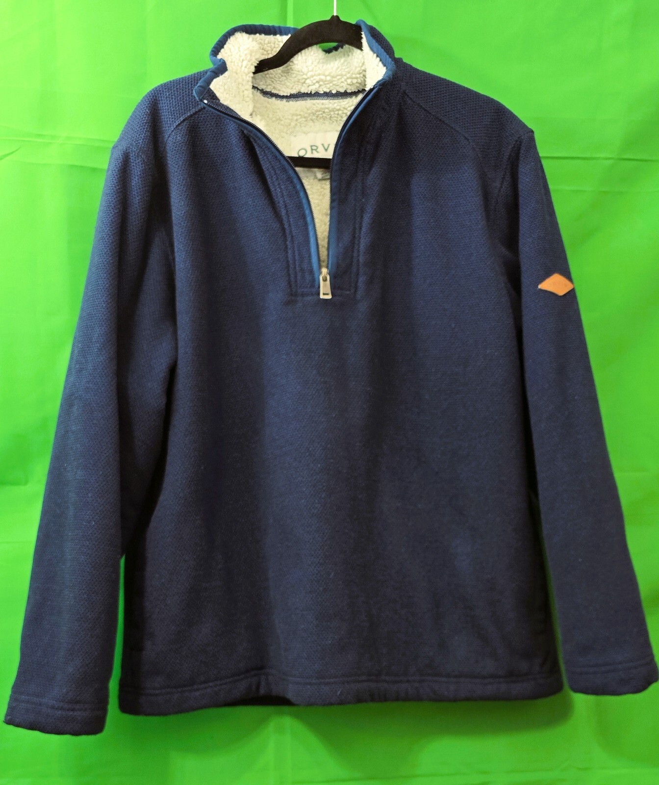 Orvis Men’s Sweater - Size Large, Dark Blue, Sherpa-Lined 1/4 Zip Pullover