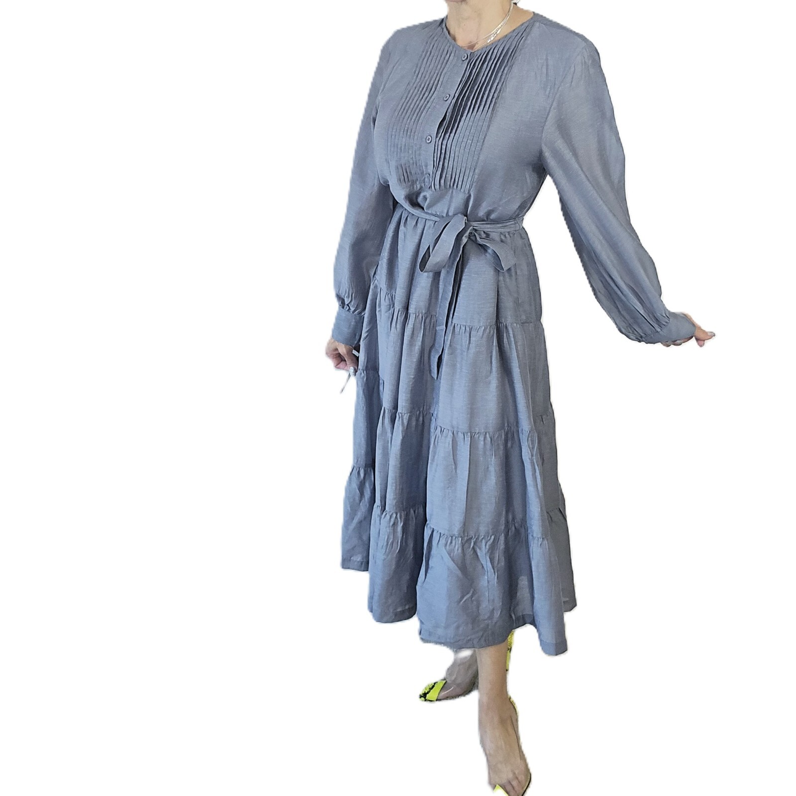 Anthropologie Mare Mare Agosta Tiered Maxi Dress - Size M, Gray-Blue - NewOther