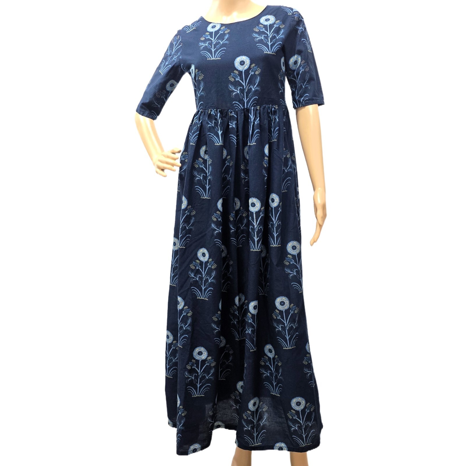 Vishudh Women’s Printed Ankle-Length Aline Dress, Blue, Size S