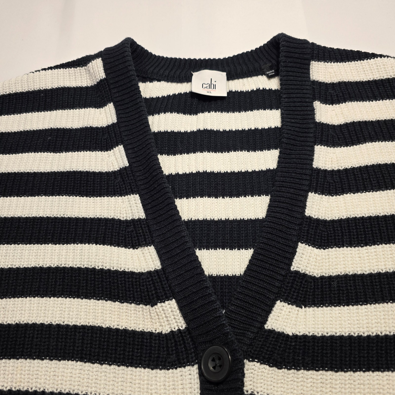 Cabi Whistle Striped Longline Short-Sleeve Cardigan XL with Pockets