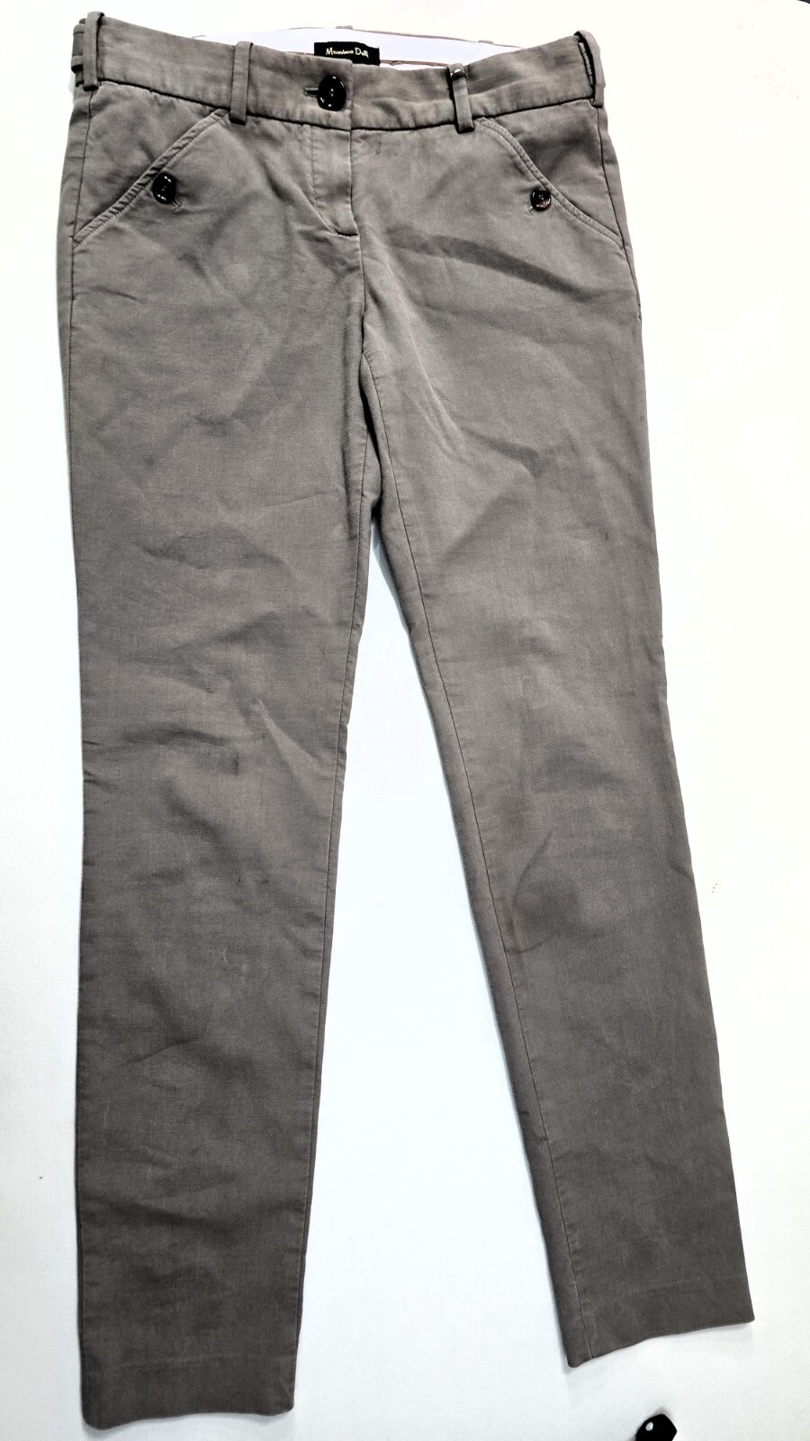 Massimo Dutti Women's Pants Size 6 - Khaki, Cuffed Hems, Casual Elegance