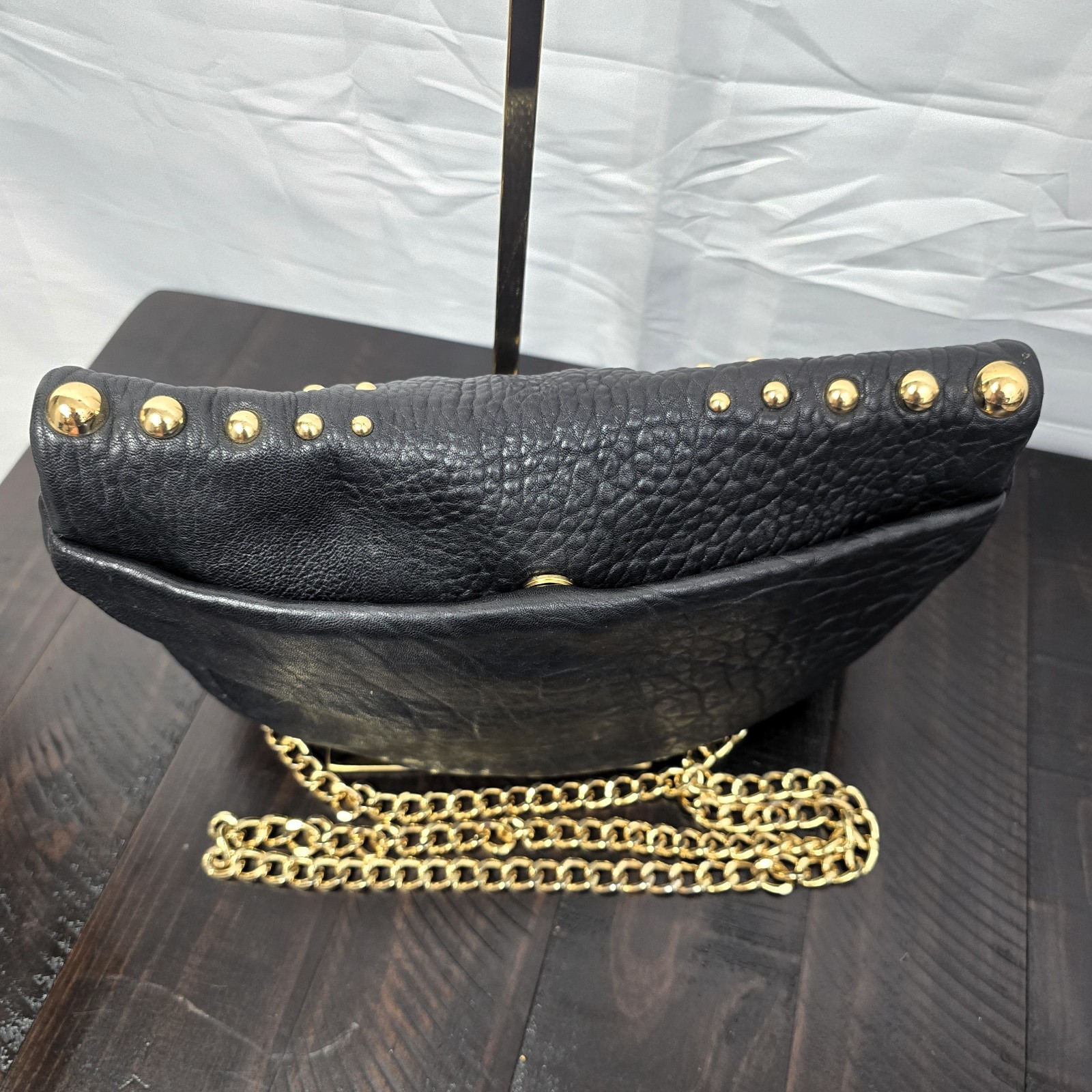 Badgley Mischka Black Leather Studded Crossbody Bag Chain Strap - Used