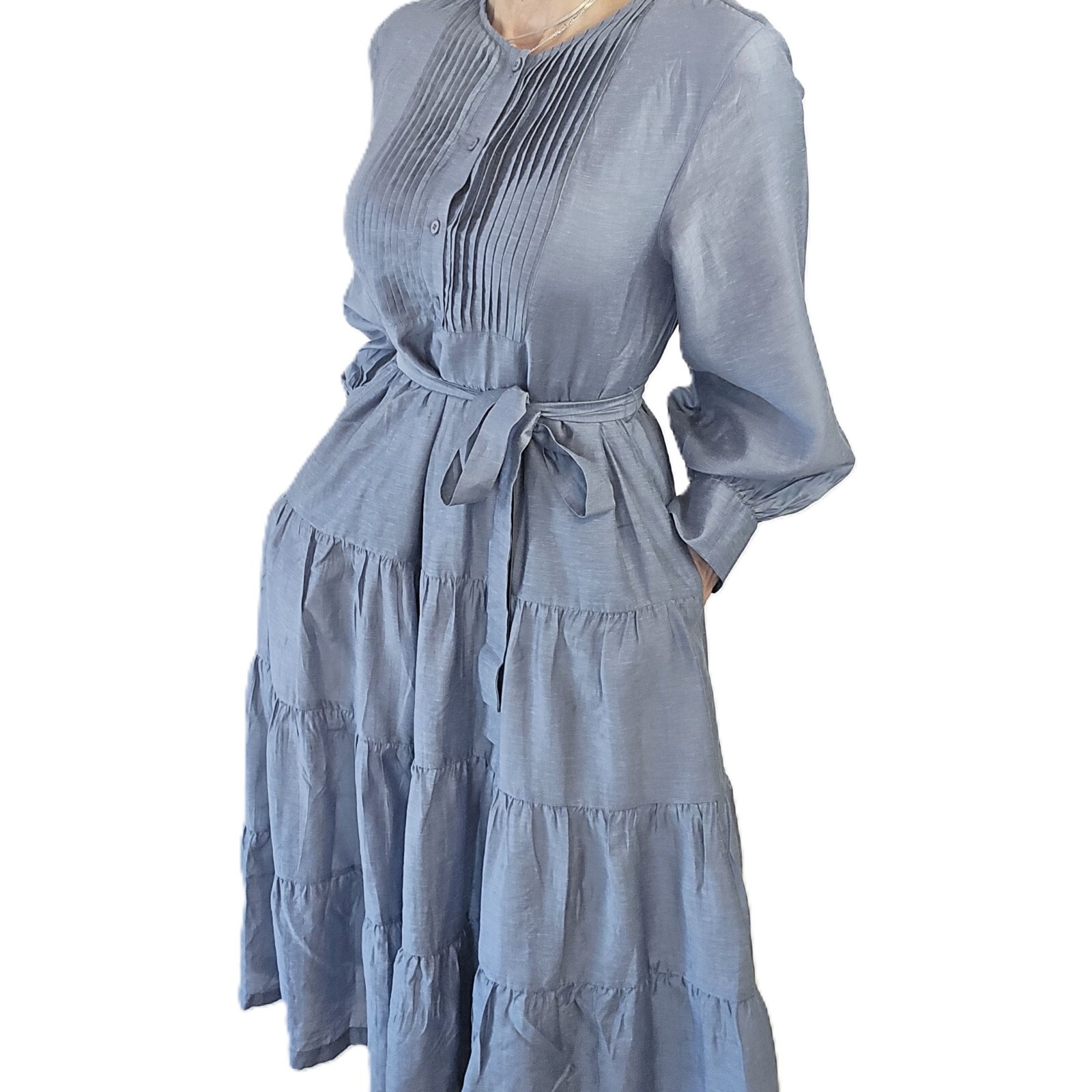 Anthropologie Mare Mare Agosta Tiered Maxi Dress - Size M, Gray-Blue - NewOther