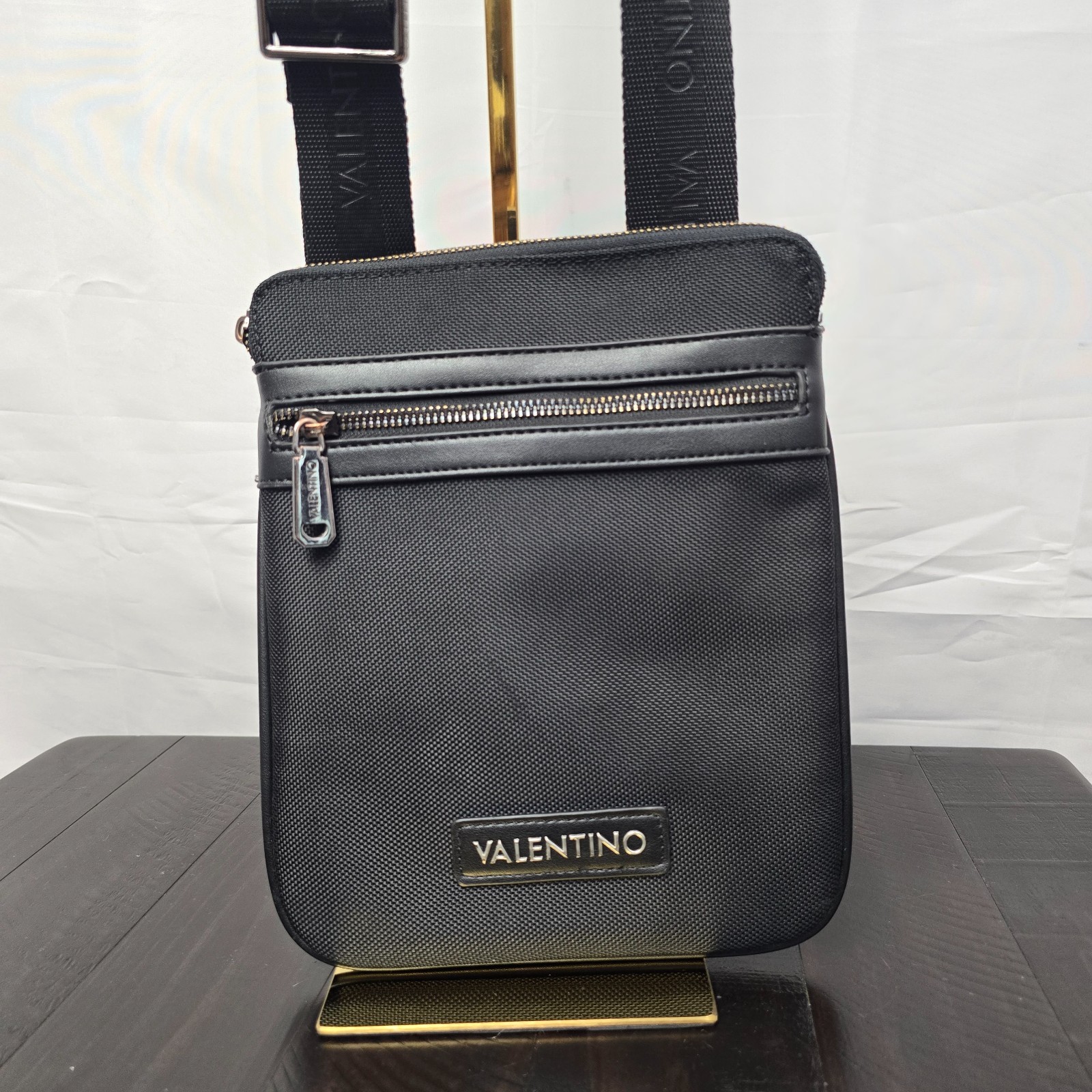Valentino Men's Anakin Black Flight Crossbody Bag Canvas Leather Trim - Used