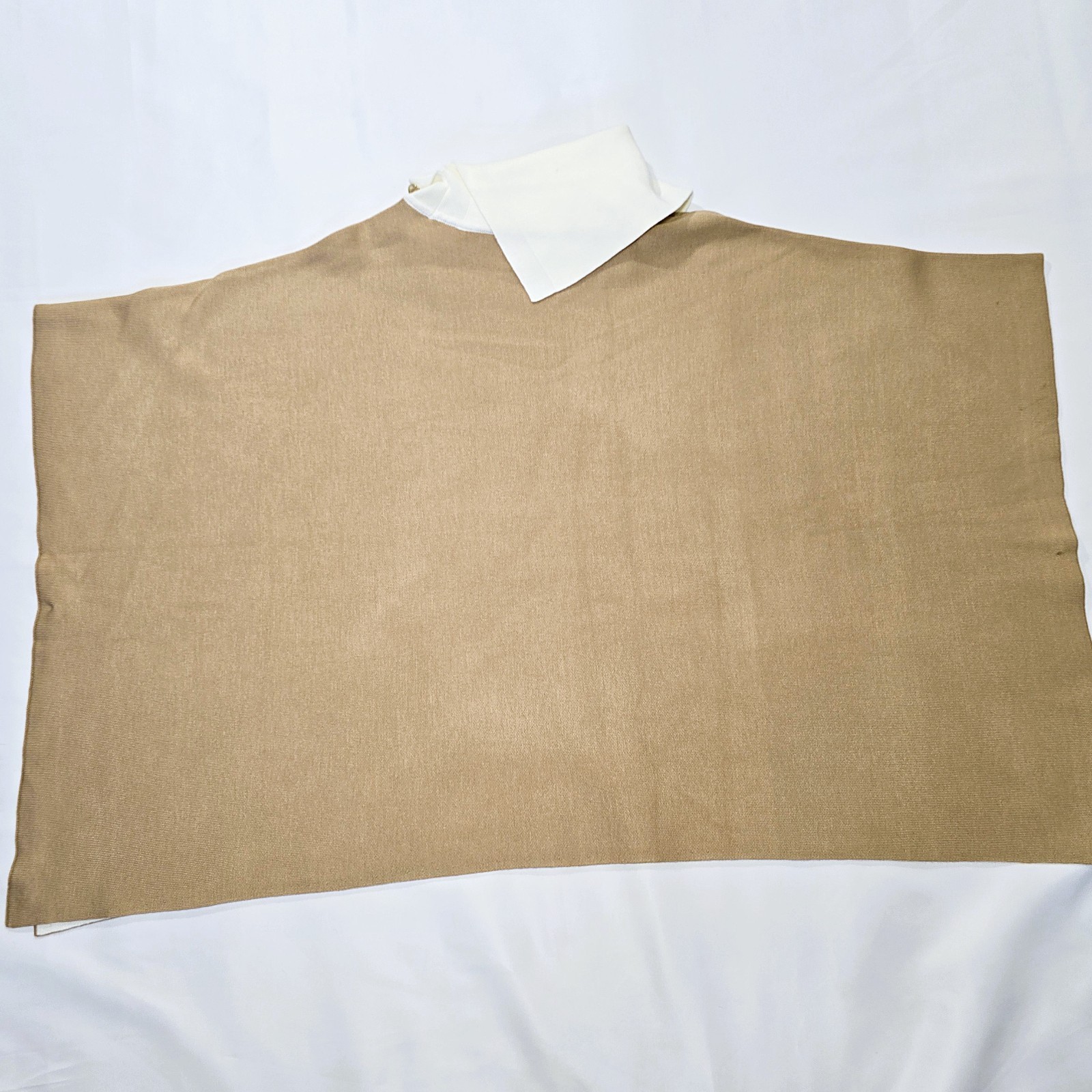Anne Klein Double Face Poncho Sweater Size L Tan Cream Split Collar