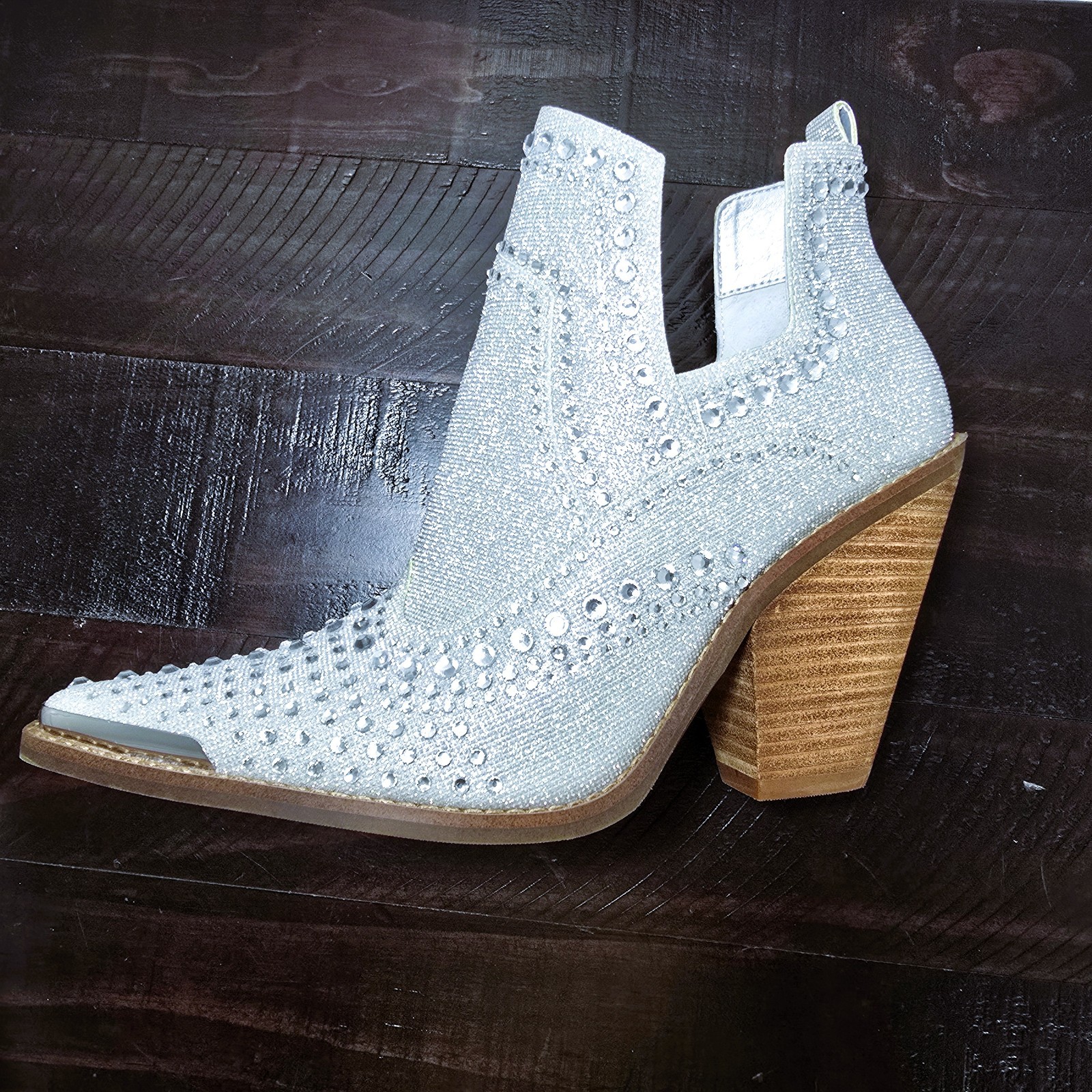 Gianni Bini Jeweled Silver Glitter Cowboy Booties Women’s 8 M Western Heels