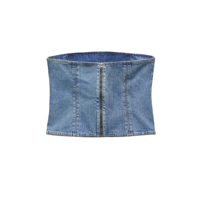 ZARA Denim Corset Tube Top Strapless Bustier Mid Blue Women’s M