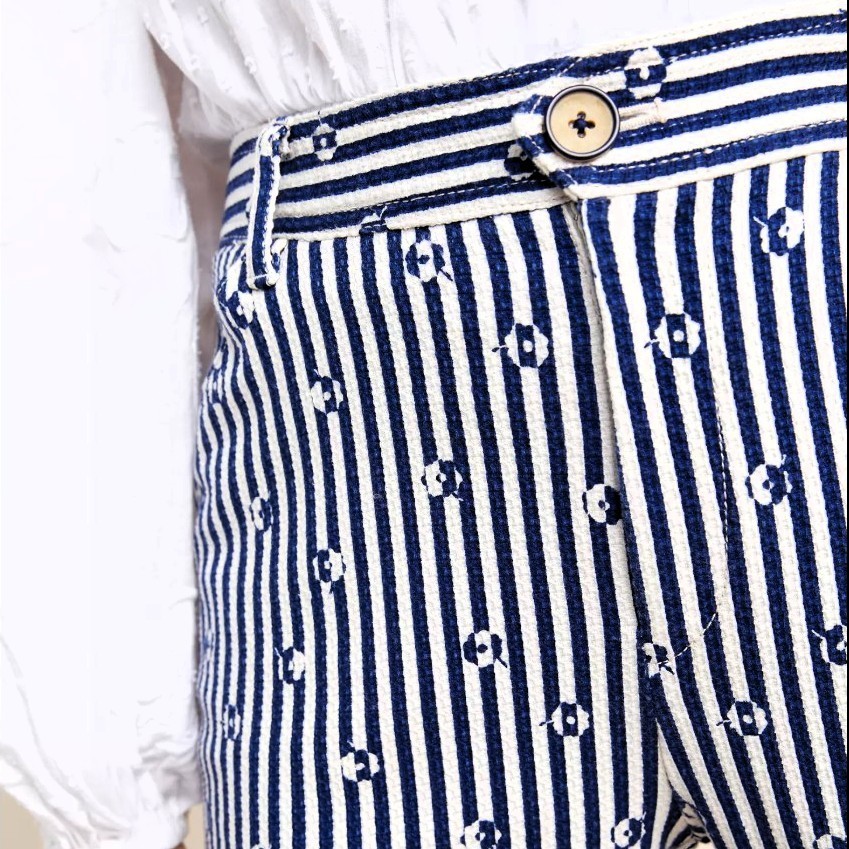 Anthropologie Stripe Floral Slim Pants Women’s 4 Blue White High Rise