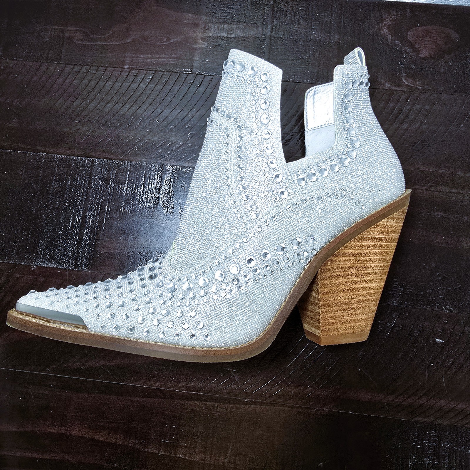 Gianni Bini Jeweled Silver Glitter Cowboy Booties Women’s 8 M Western Heels