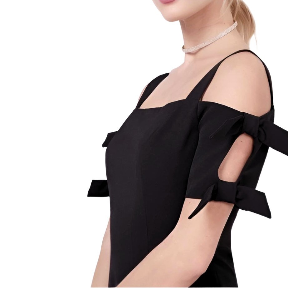 Maggy London Women’s Black Cold Shoulder Midi Sheath Cocktail Evening Dress Sz 2