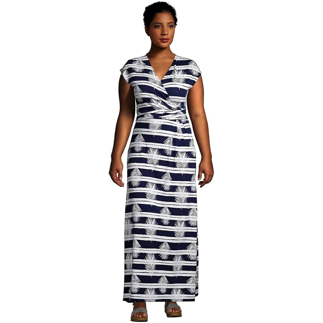 Land’s End Women’s Cap Sleeve Surplice Wrap Maxi Dress | Print | Size S (6/8)