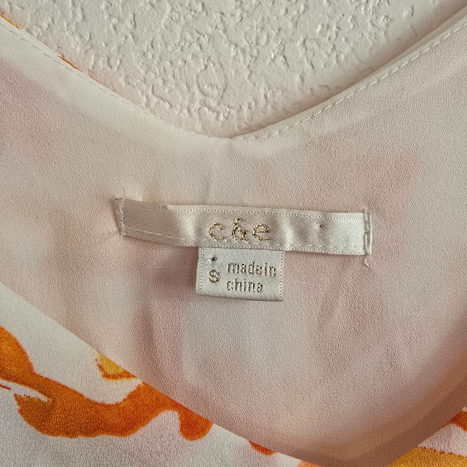 C&E Women's S Maxi Summer Dress Coral Print White Slit Lined Lightweight