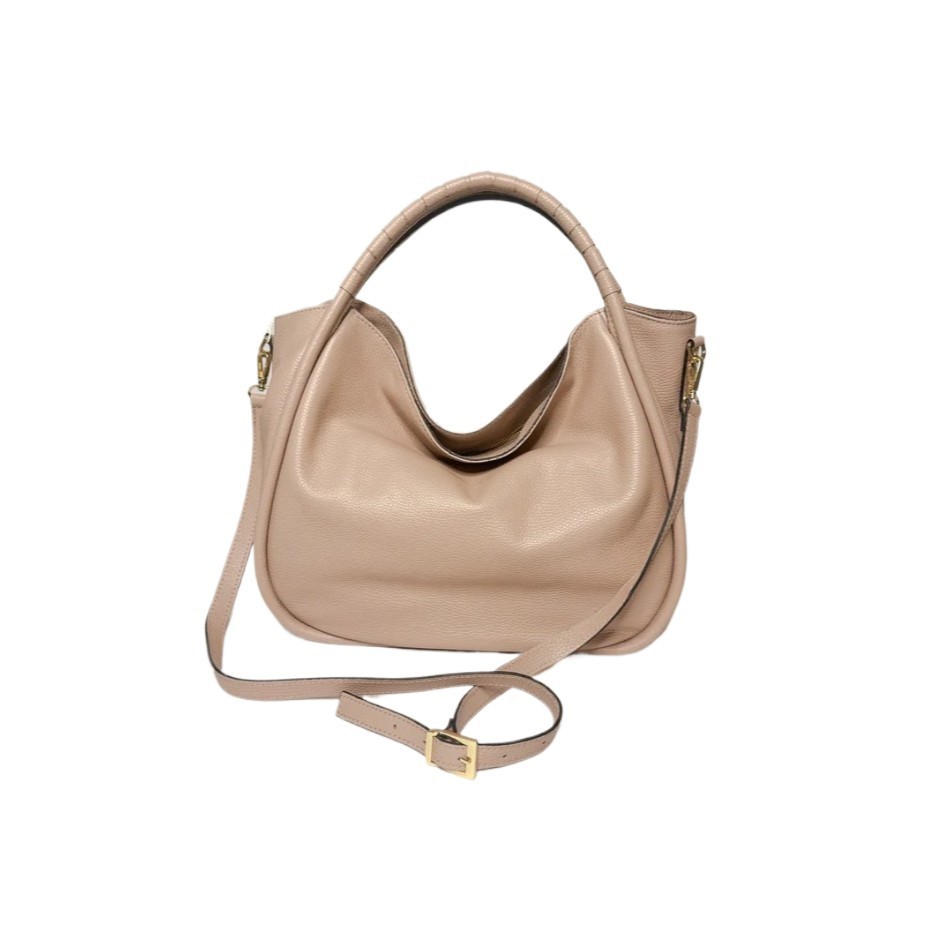 Italian Leather Women’s Large Hobo Handbag Nude Pink Made in Italy