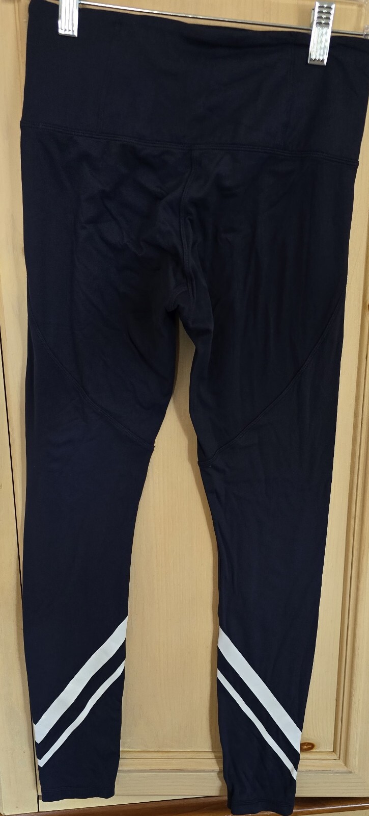 Tory Sport Chevron Leggings – Luxe Navy with White Stripes, Iconic Style, Size S