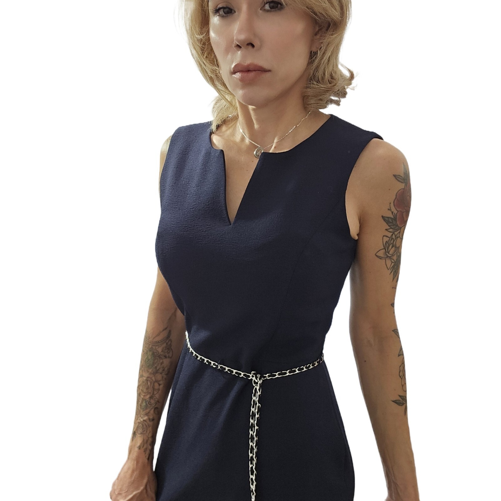 Karl Lagerfeld Women's Dress, Navy, Size 4, Chain Belt – Very Good Condition
