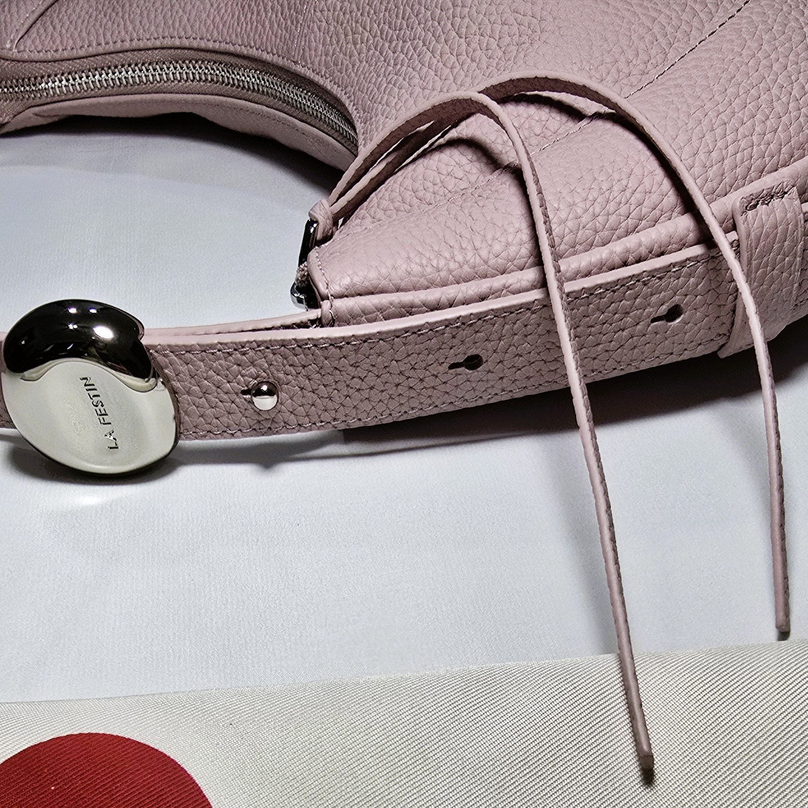 LAFESTIN Women’s Leather Crescent Crossbody Bag Powder Pink Hobo Purse