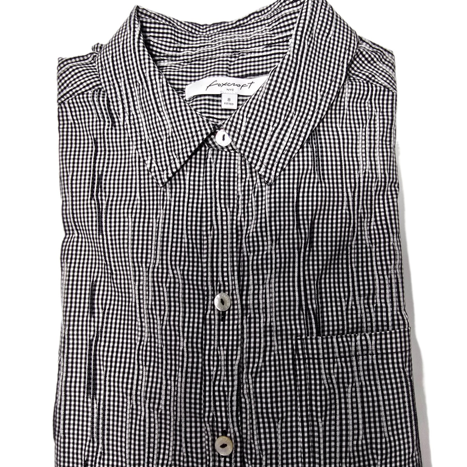 Foxcroft Women's Textured Gingham Stretch Shirt Black & White Size 8
