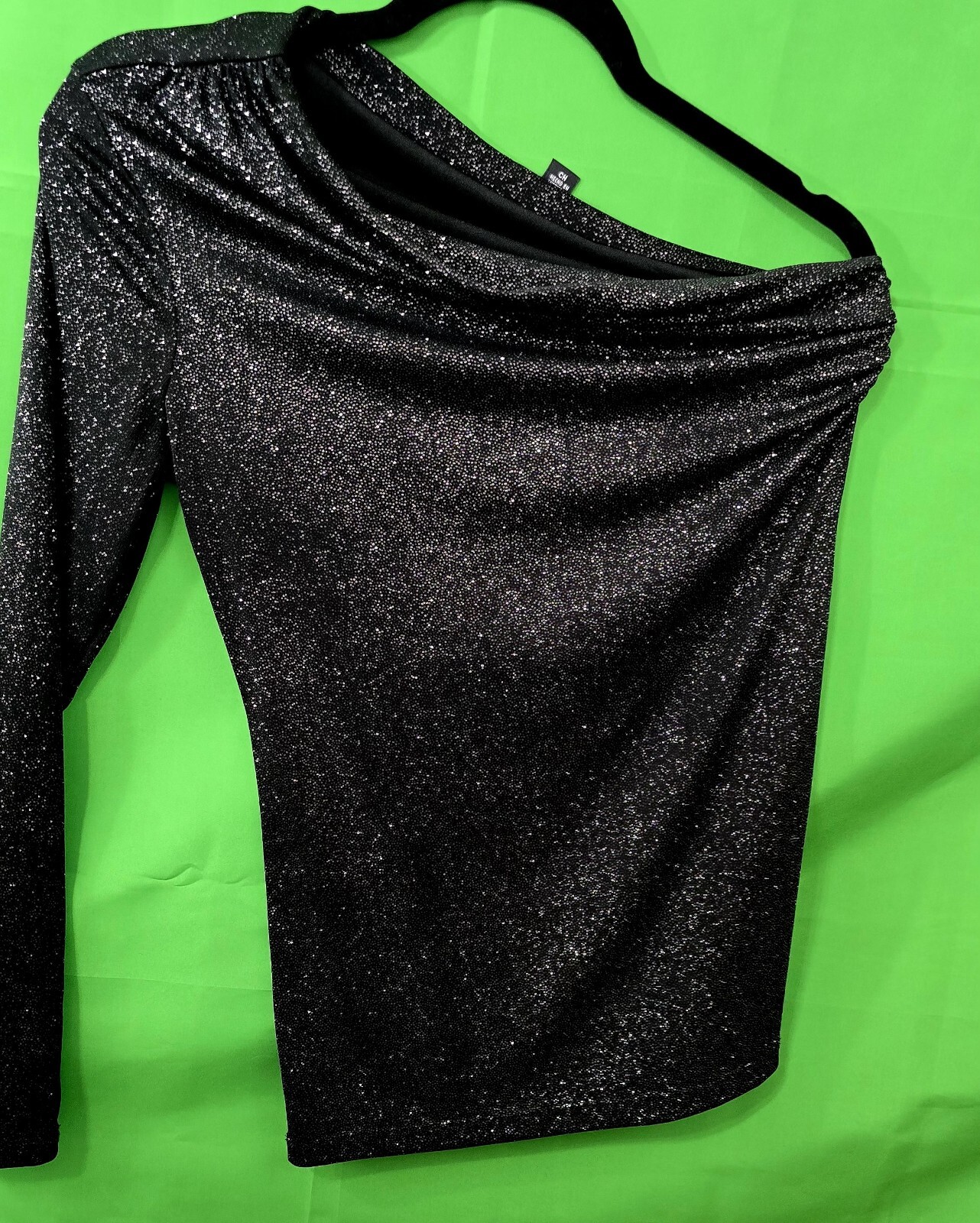 Allen B Women’s One-Sleeve Shiny Blouse, Size S – Bold & Glamorous Stretch Fit!