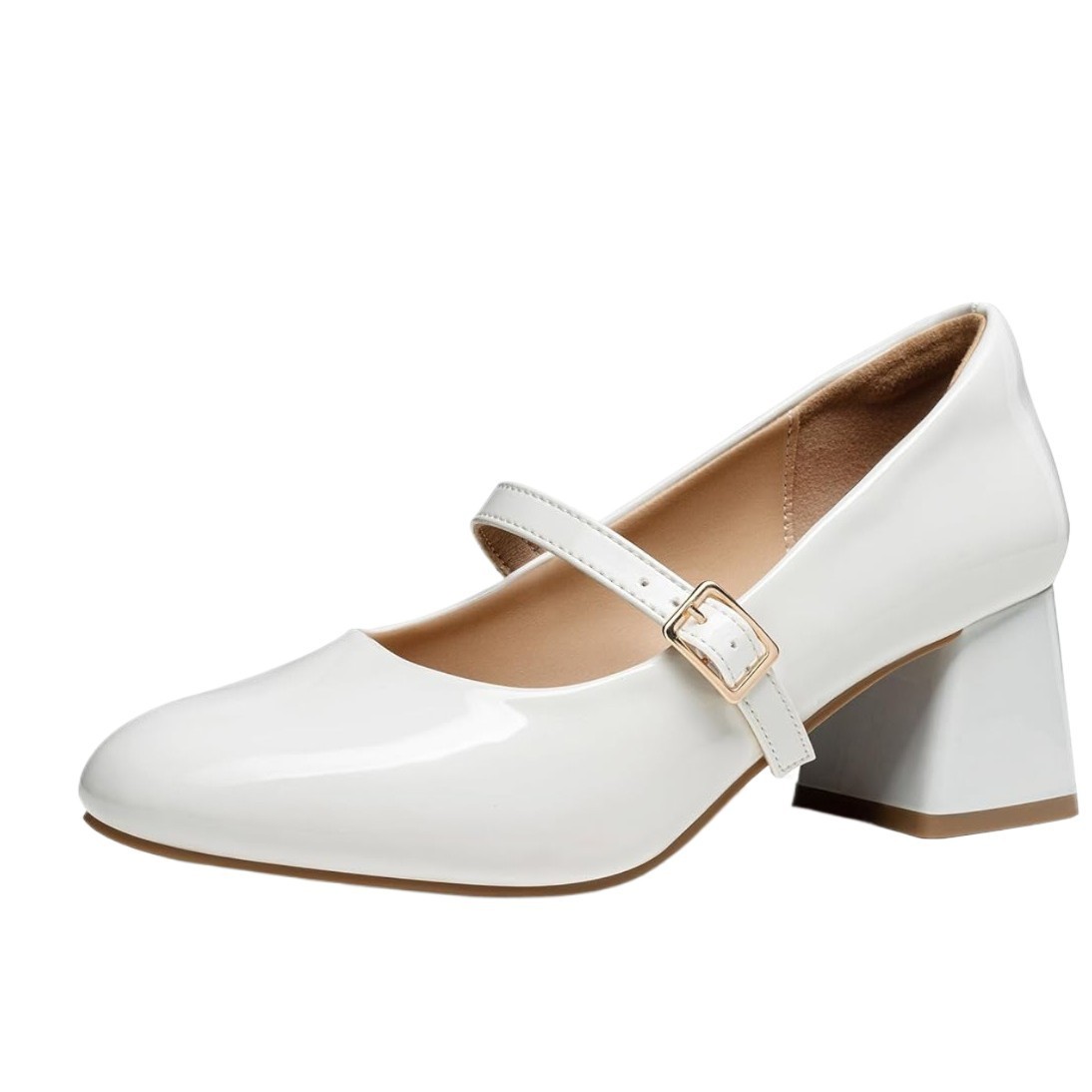 Trary Women's White Patent Mary Jane Chunky Heels Pumps Size 9M New