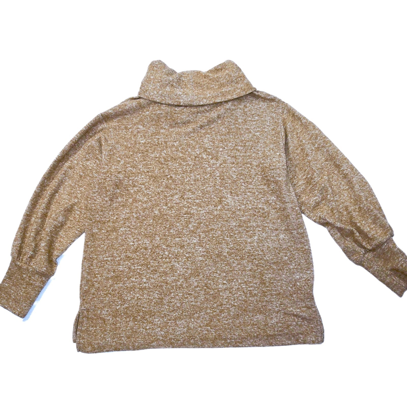 Maeve Anthropologie Soft Knit Cowl Neck Sweater Tan Bishop Sleeve Size L