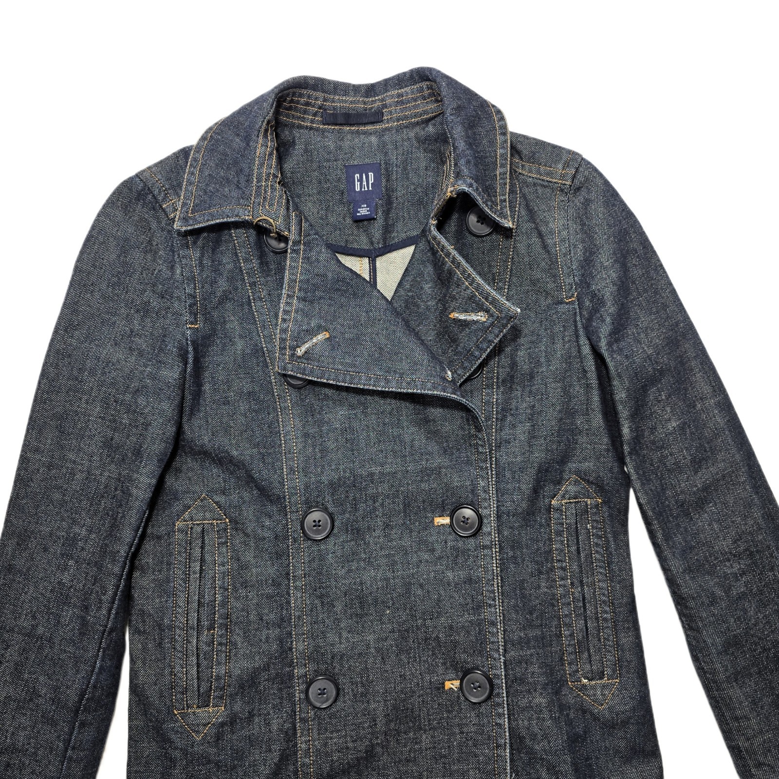 Gap Women’s Double-Breasted Denim Jacket Blazer XS Medium Wash Blue