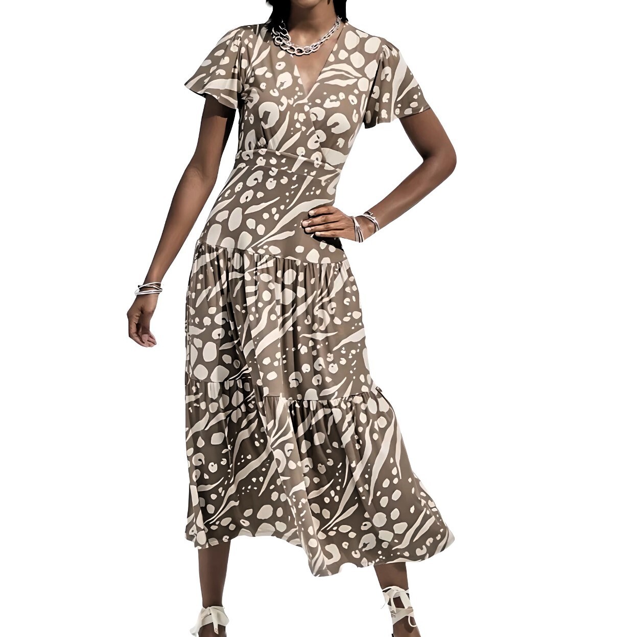 CABI Swoon Dress – Women's S – Soft Stretch Printed Tiered Midi | 6147