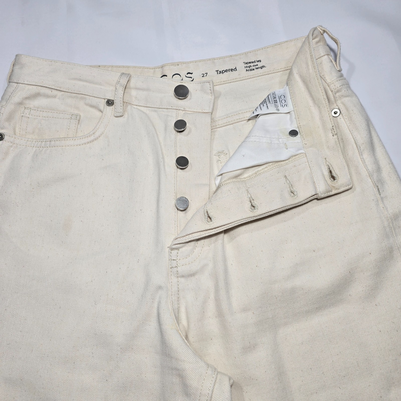 COS Tapered High-Rise Ankle-Length Jeans, Non-Stretch, Recycled Cotton, Size 27