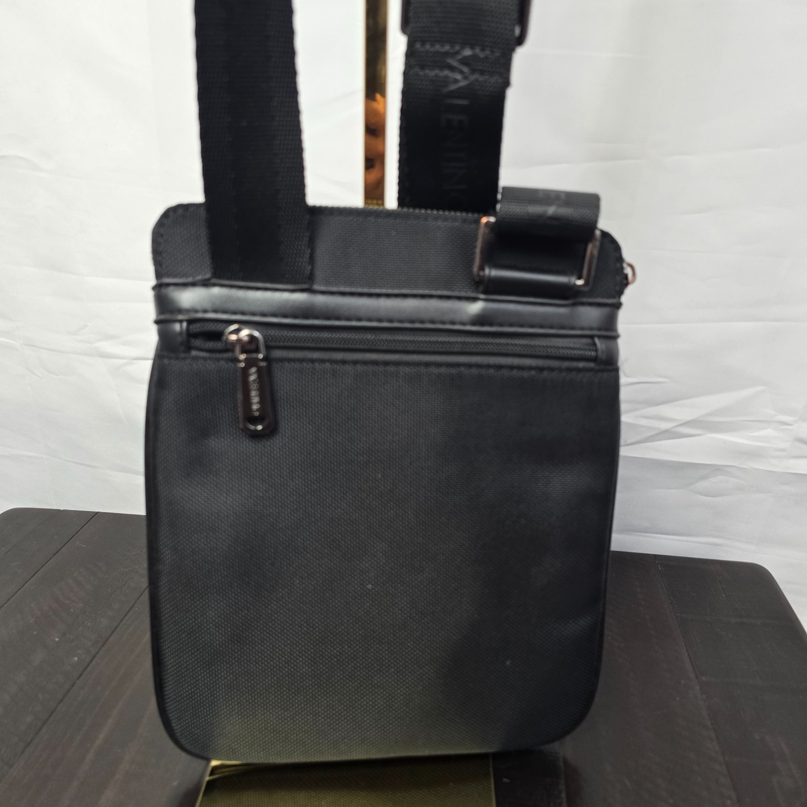 Valentino Men's Anakin Black Flight Crossbody Bag Canvas Leather Trim - Used
