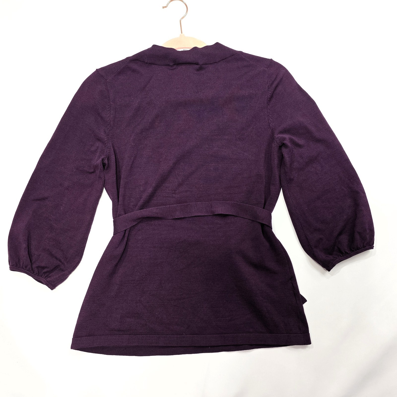 Ann Taylor Women’s Plum Sweater Belted Scoop Neck 3/4 Sleeve Size S