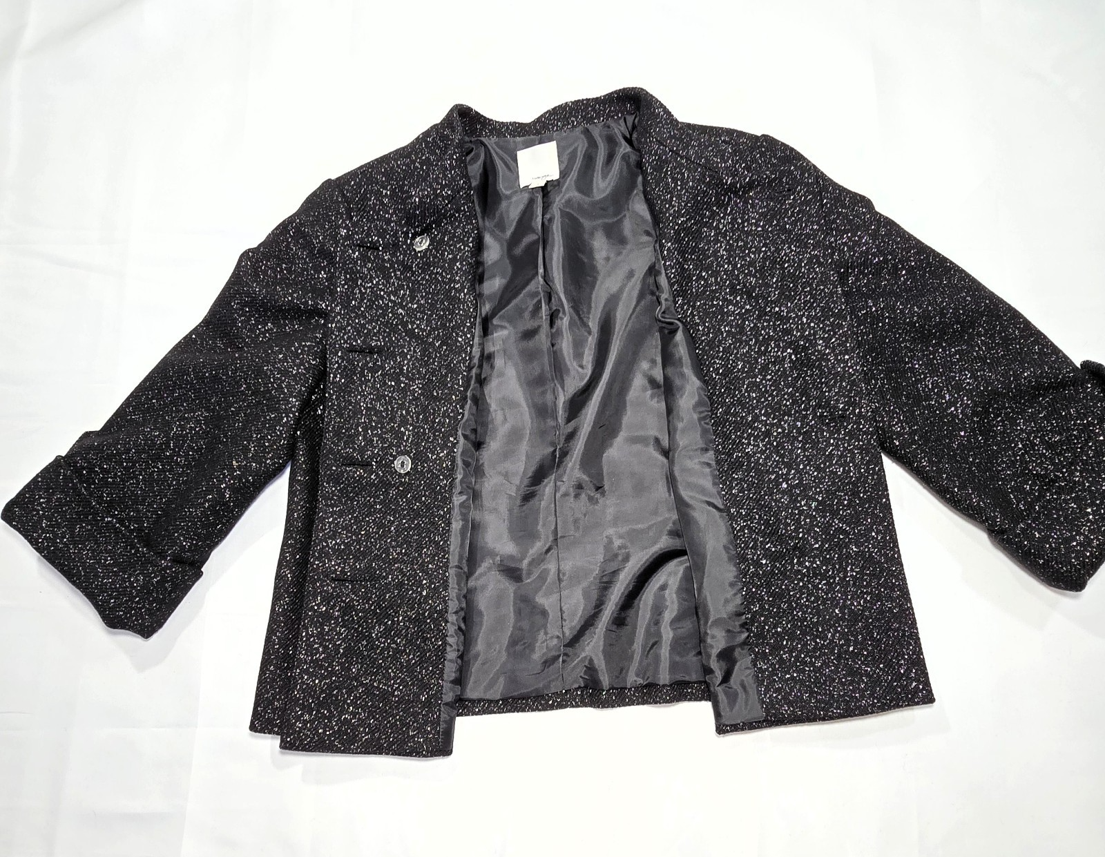 Halogen Virgin Wool Double-Breasted Black Silver Metallic Blazer Large