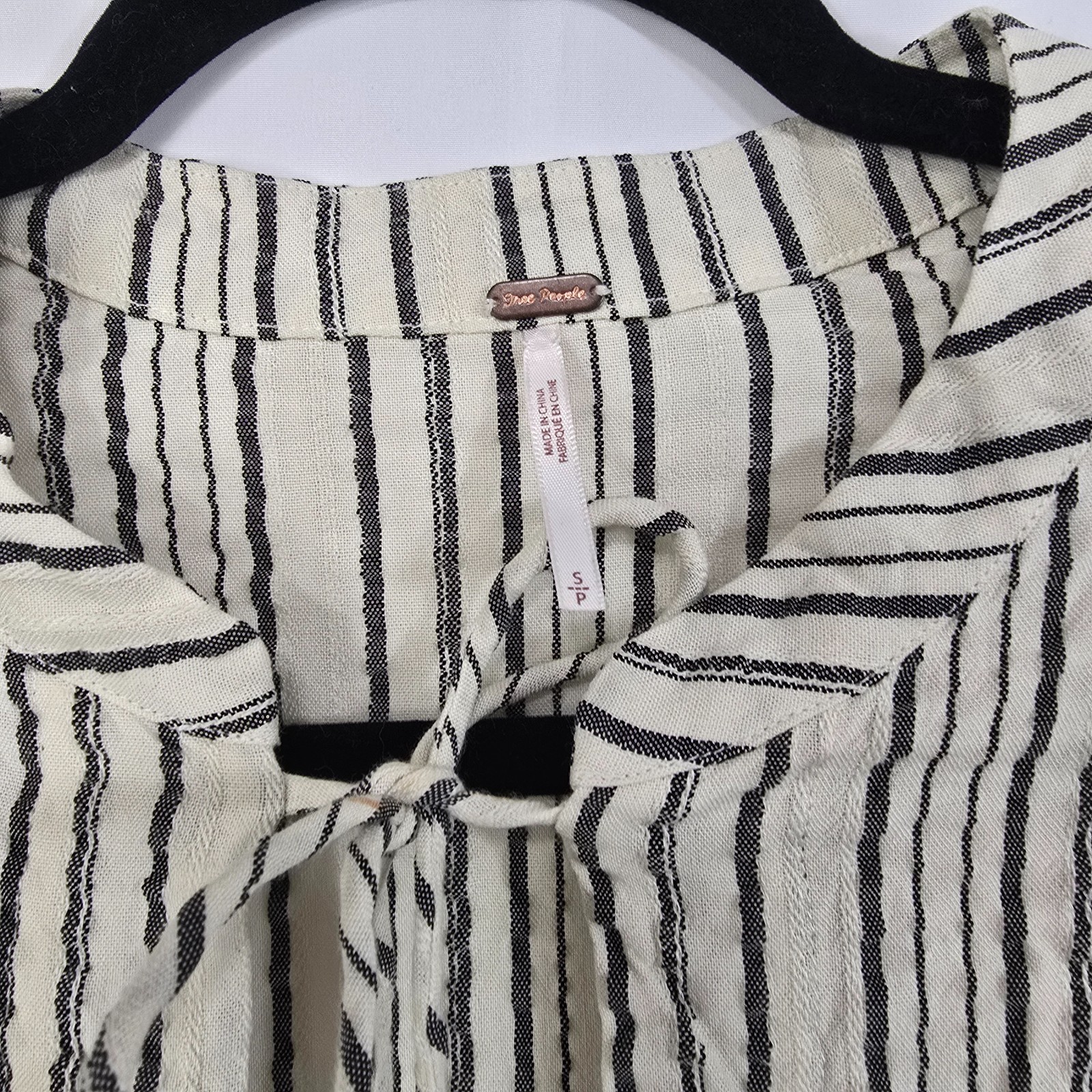 Free People Striped Bishop-Sleeve Tunic Blouse S – Boho Chic, All-Seasons