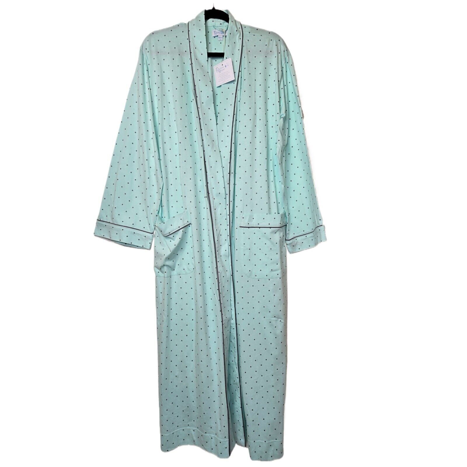 PajamaGram Women's Classic Polka Dots Long Robe M/L – 100% Cotton NWT