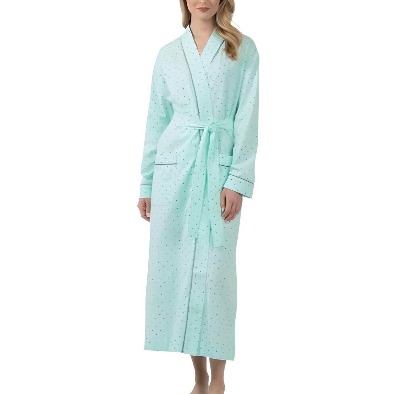 PajamaGram Women's Classic Polka Dots Long Robe M/L – 100% Cotton NWT