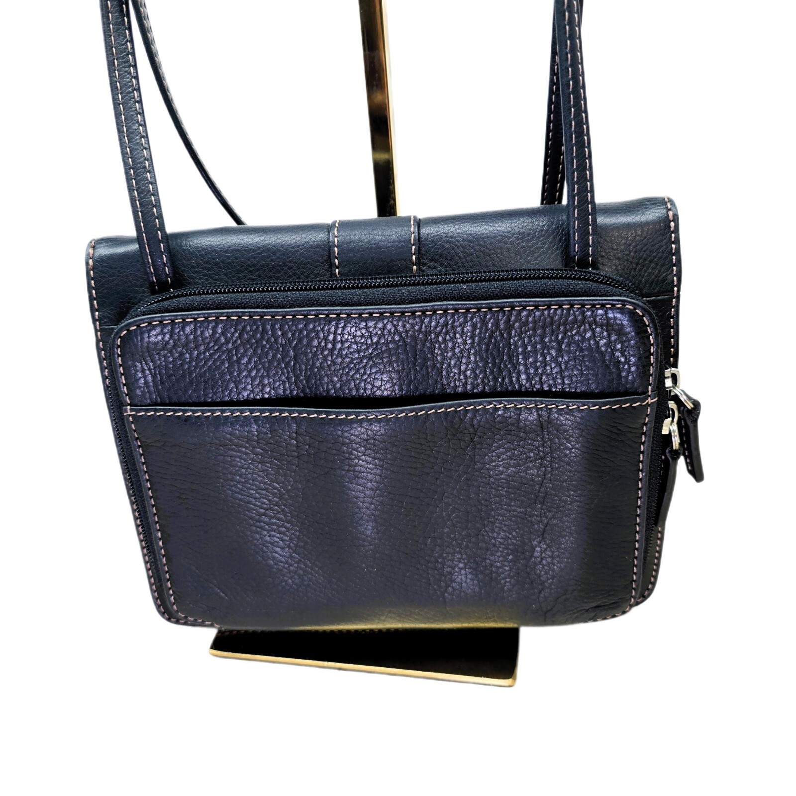 Fossil Pebble Black Leather Crossbody Wallet Purse – Genuine Leather