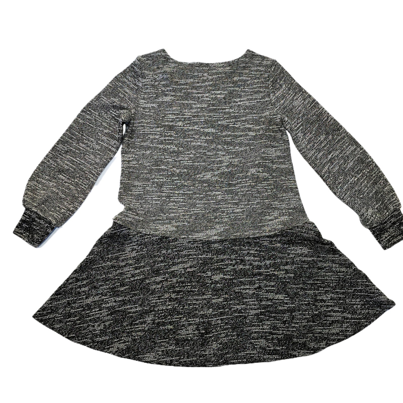 LOFT Women's Metallic Gray Sweater Dress, Medium, Balloon Sleeve, Fit & Flare