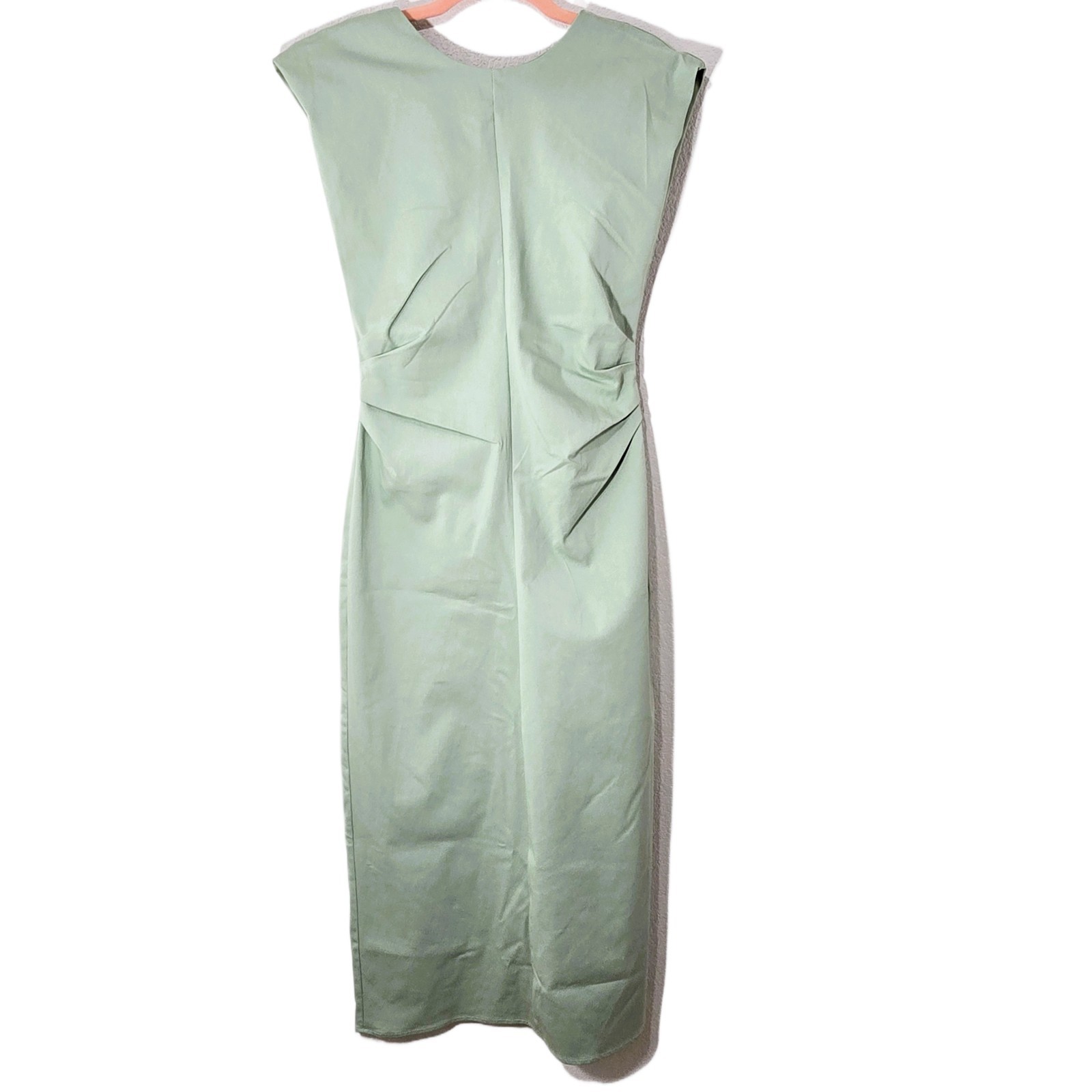 ZARA Women’s Green Sleeveless Pleated Waist Midi Dress Size S NWT