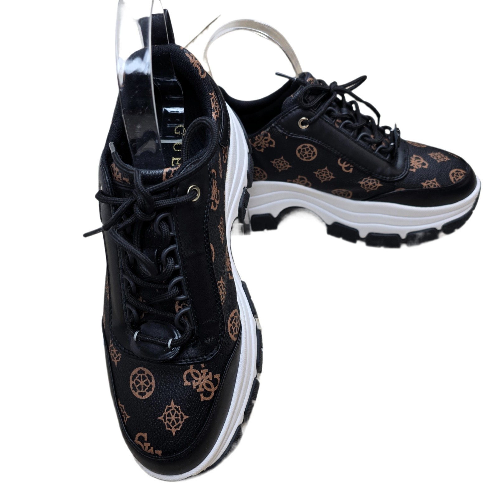 GUESS Women’s Bria Chunky Logo Sneaker Size 8 Black 4G Monogram Platform