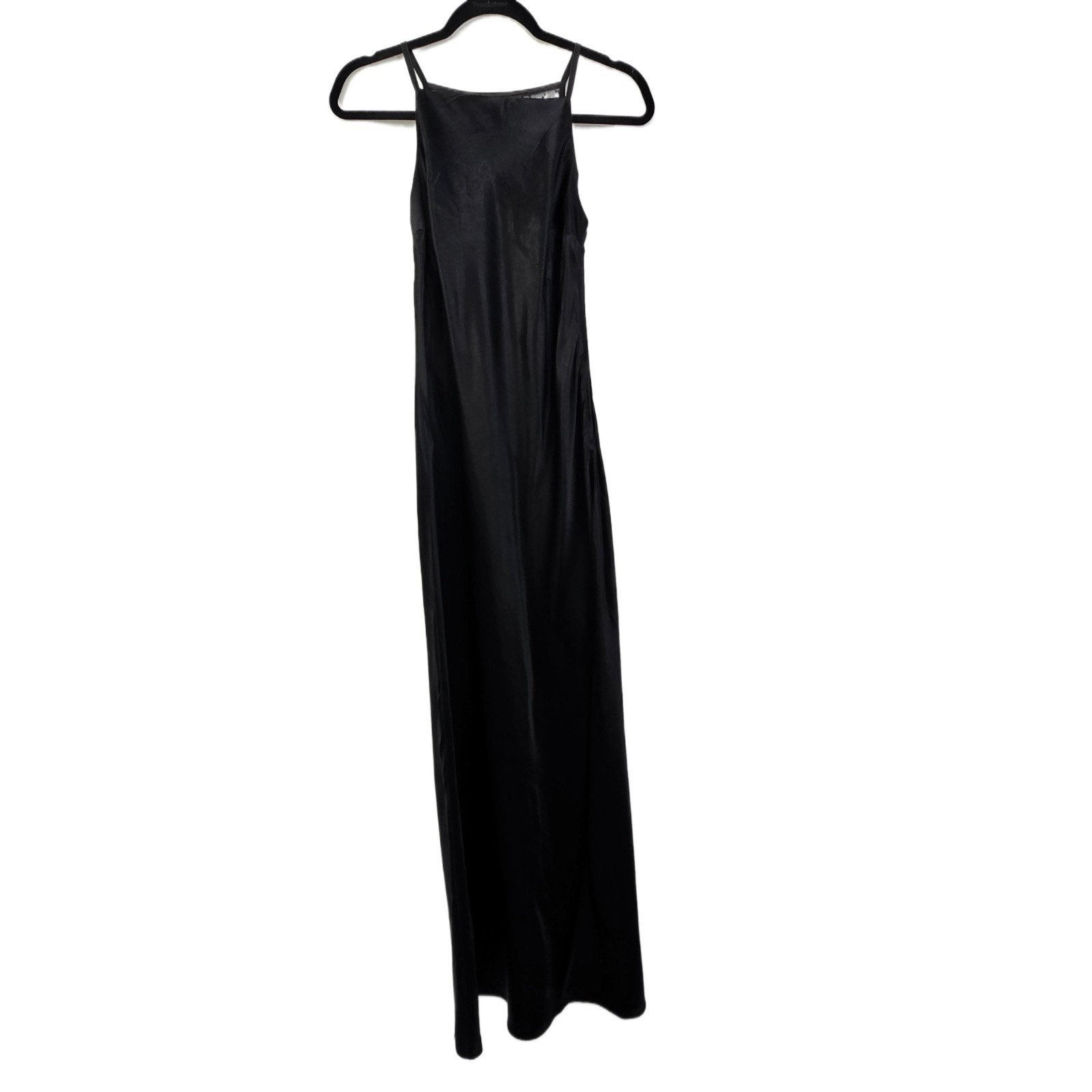 Roberta Vintage 1990s Black Satin Slip Dress Gown 5/6 Beaded Sheer Back