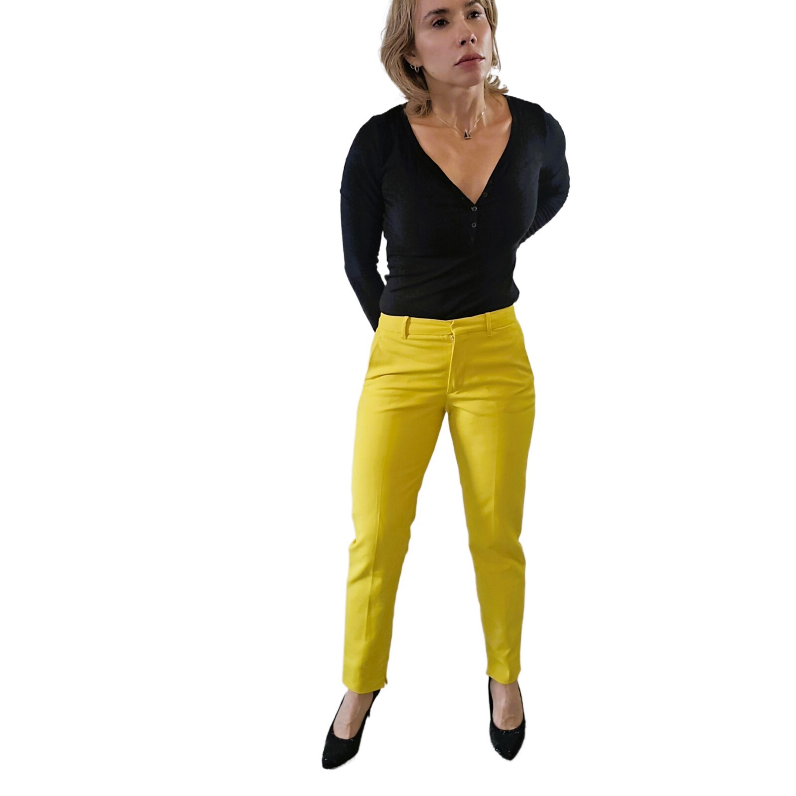 Zara Women's Vibrant Yellow Ankle Skinny Pants – Chino Fit | Size 4
