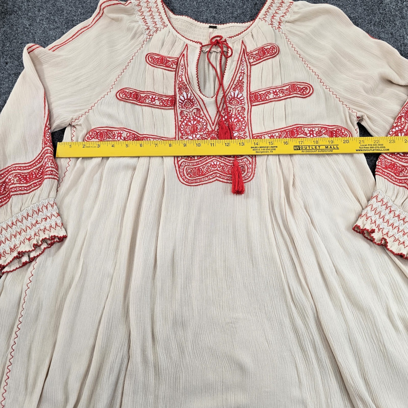 Free People Wind Willow Mini Peasant Dress for Women – Size L, Ivory and Red