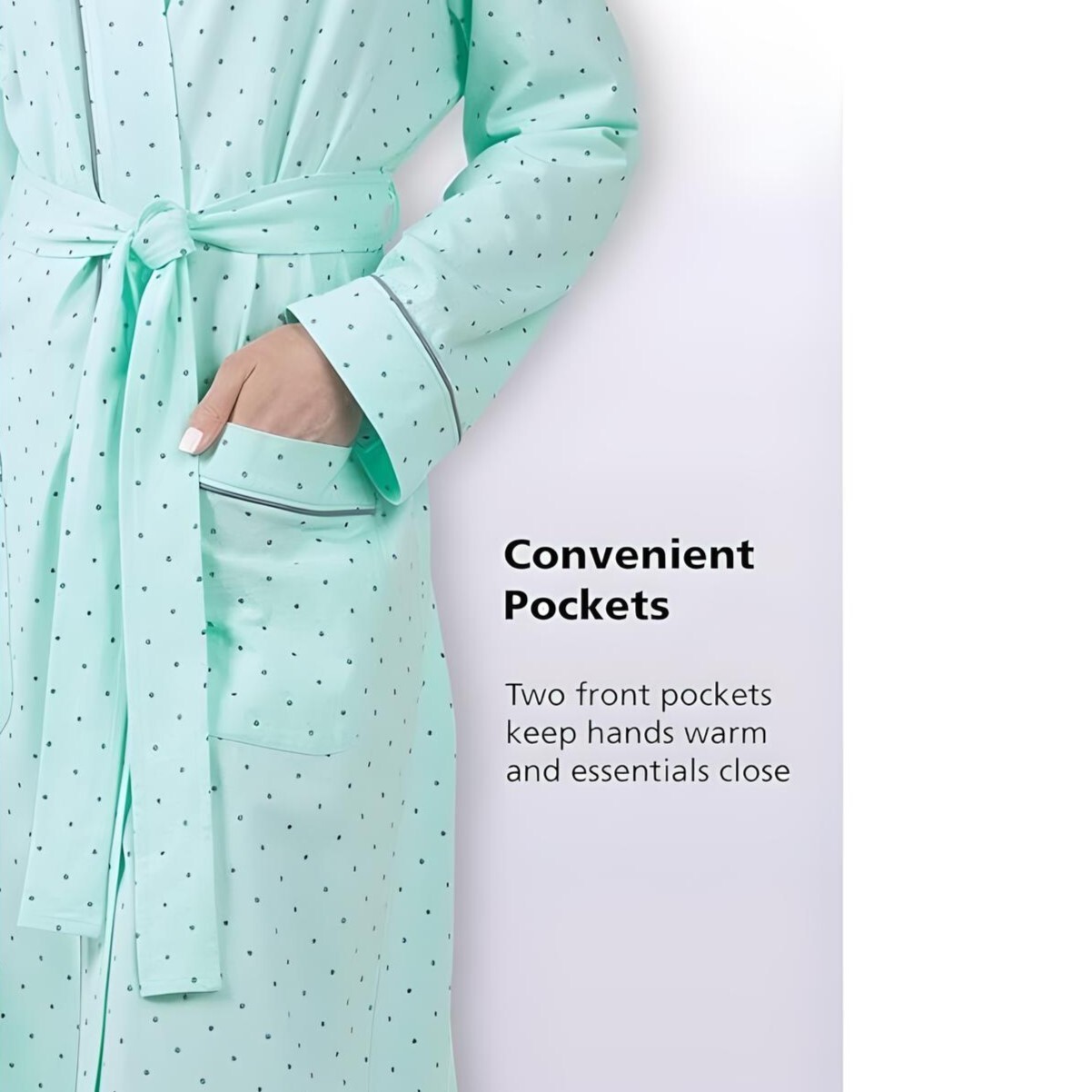 PajamaGram Women's Classic Polka Dots Long Robe M/L – 100% Cotton NWT