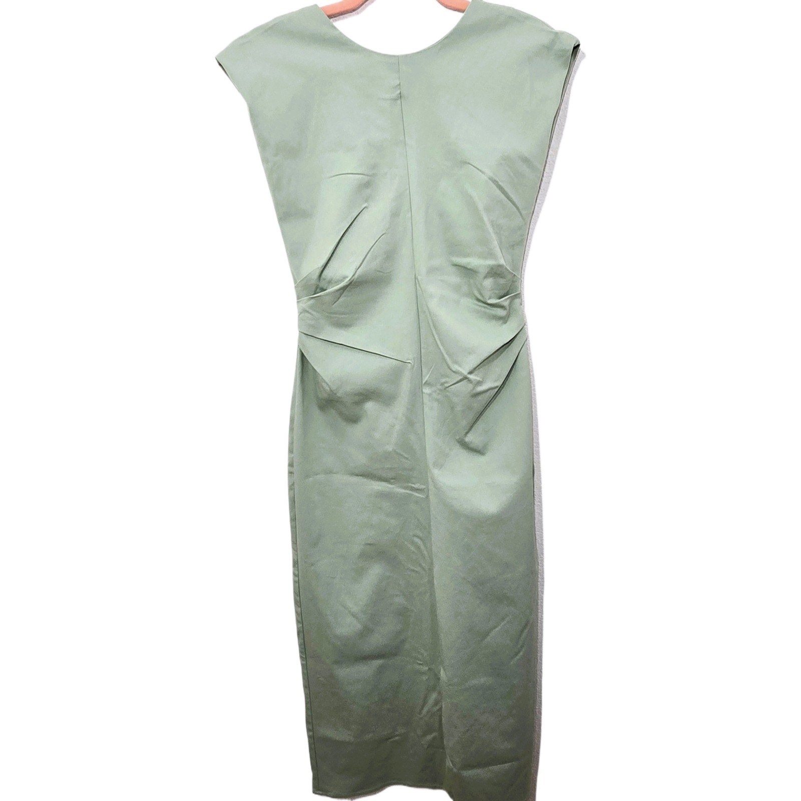 ZARA Women’s Green Sleeveless Pleated Waist Midi Dress Size S NWT