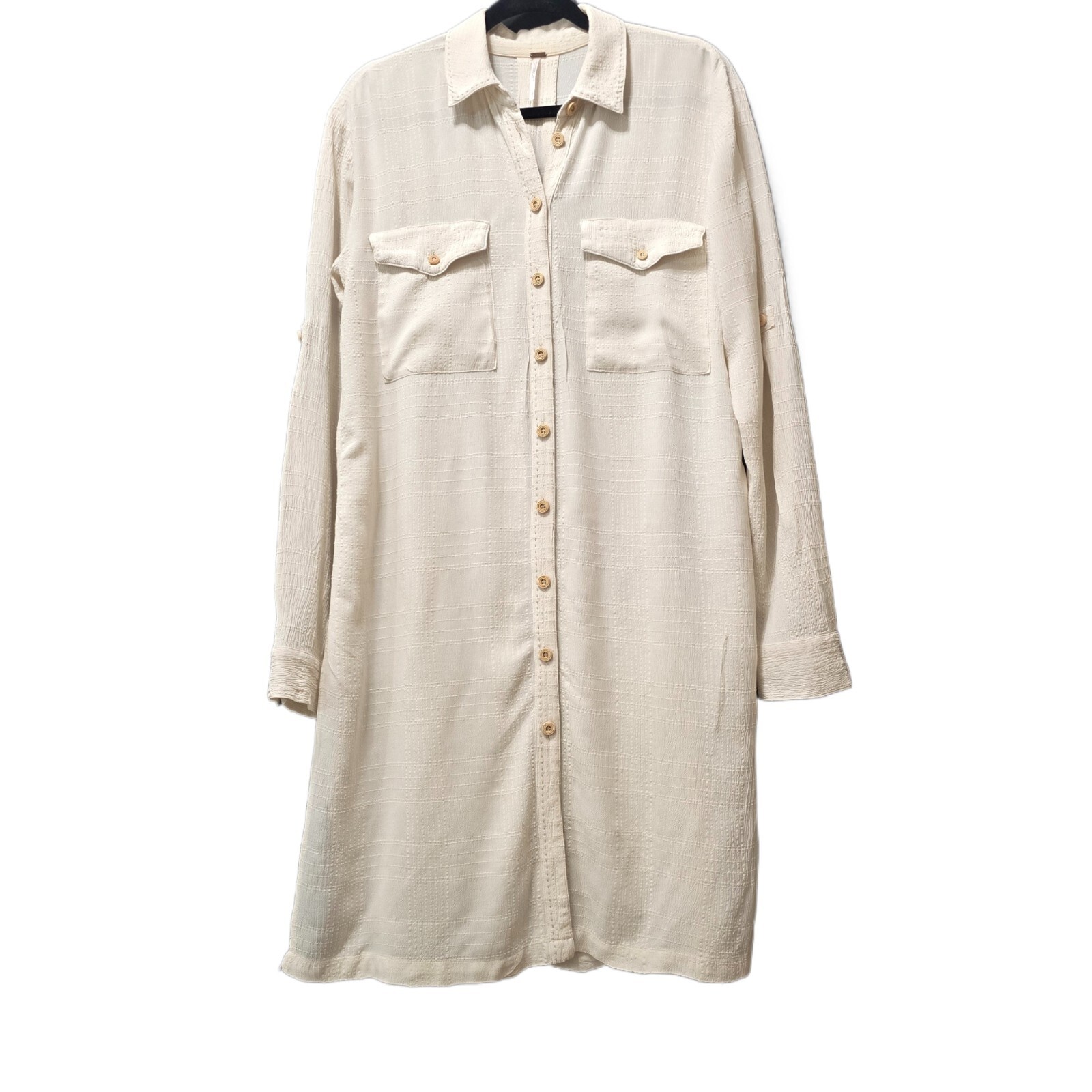 Free People Ivory Button-Down Oversized Maxi Shirt Dress – Size S