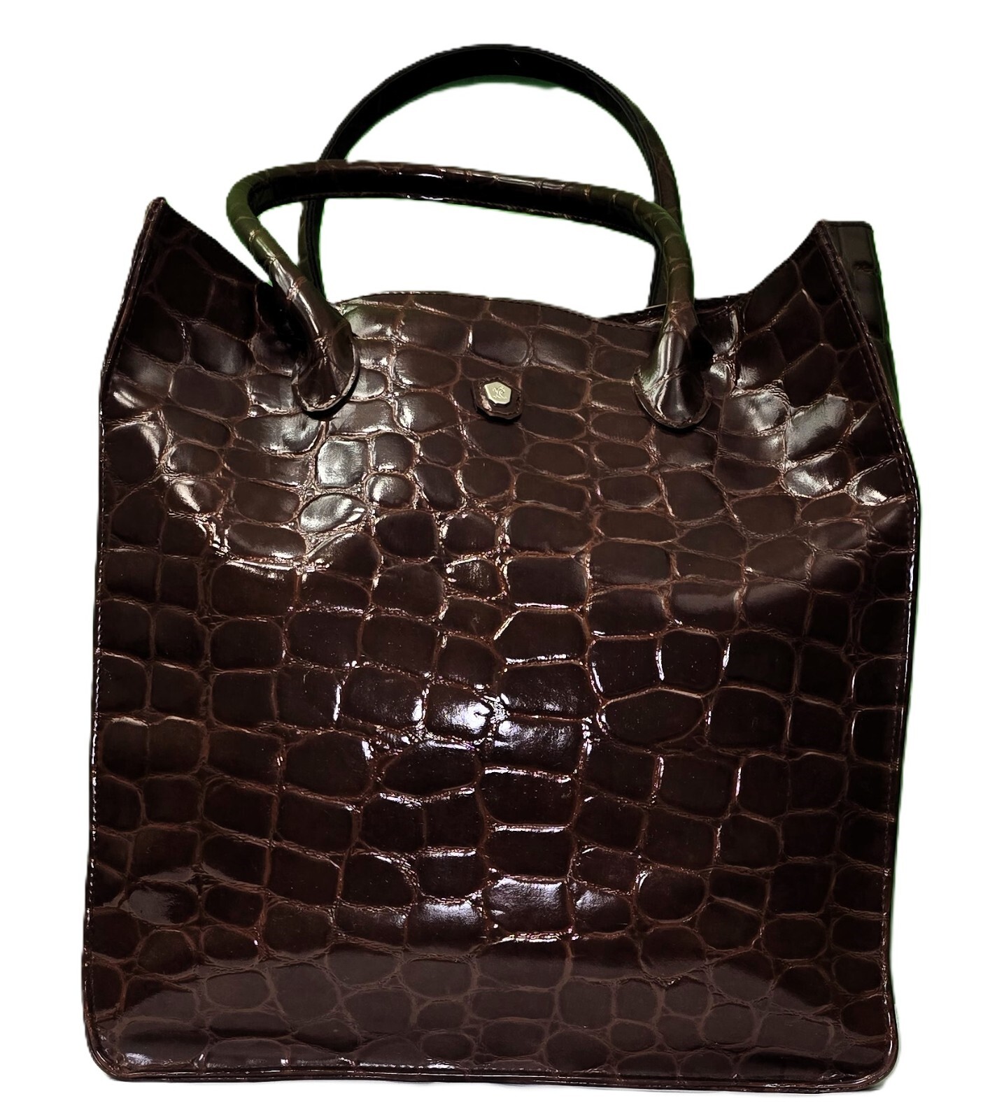 RALPH LAUREN SARAFI Brown Embossed PVC Large Tote Bag 15X13.