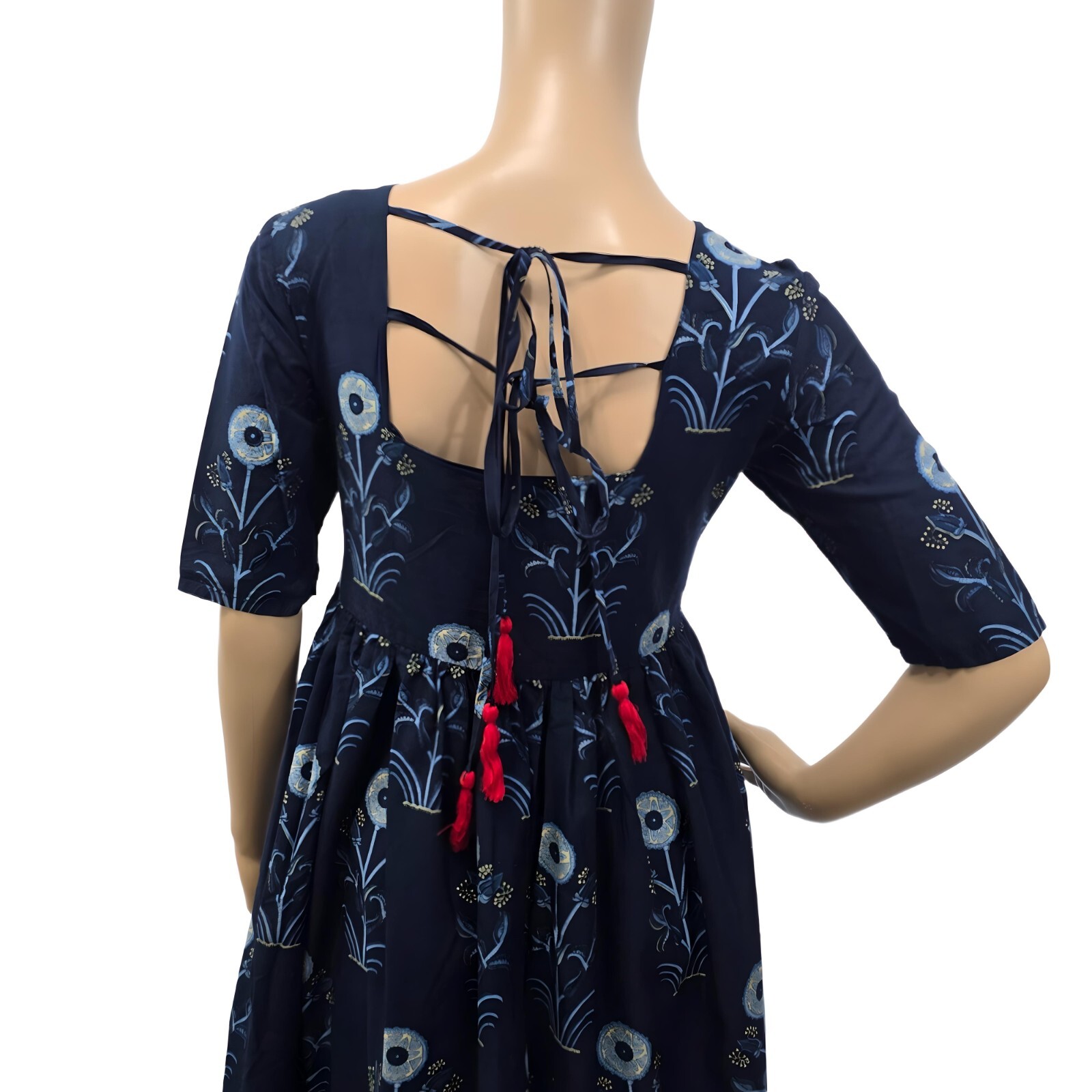 Vishudh Women’s Printed Ankle-Length Aline Dress, Blue, Size S