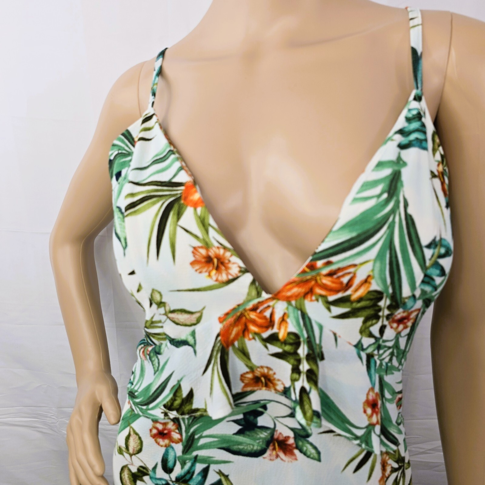 Duplo Sentido Brazilian Tropical Leaf Floral V-Neck Mini Dress M