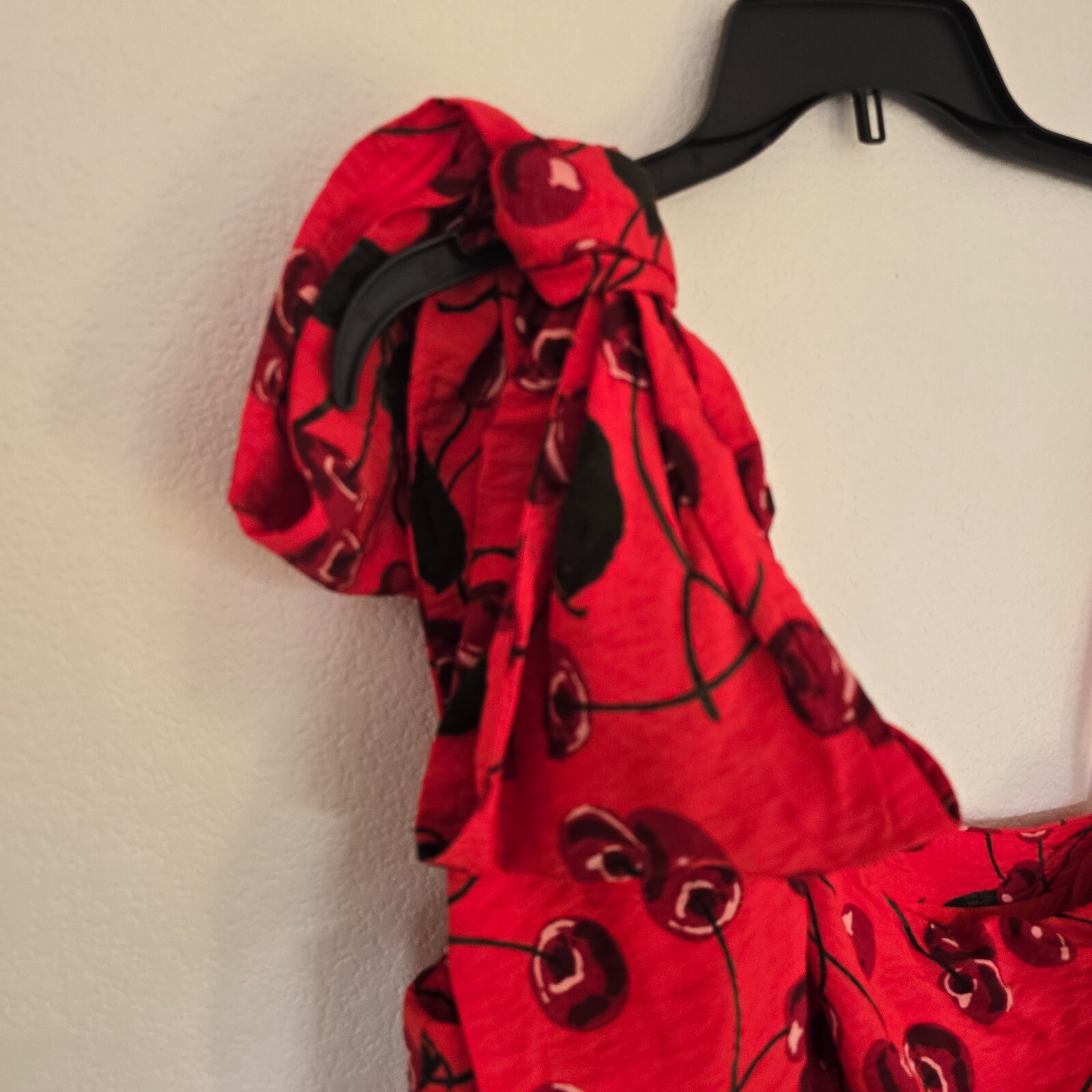 Anthropologie Maeve Cherry Print One-Shoulder Mini Dress Size 12