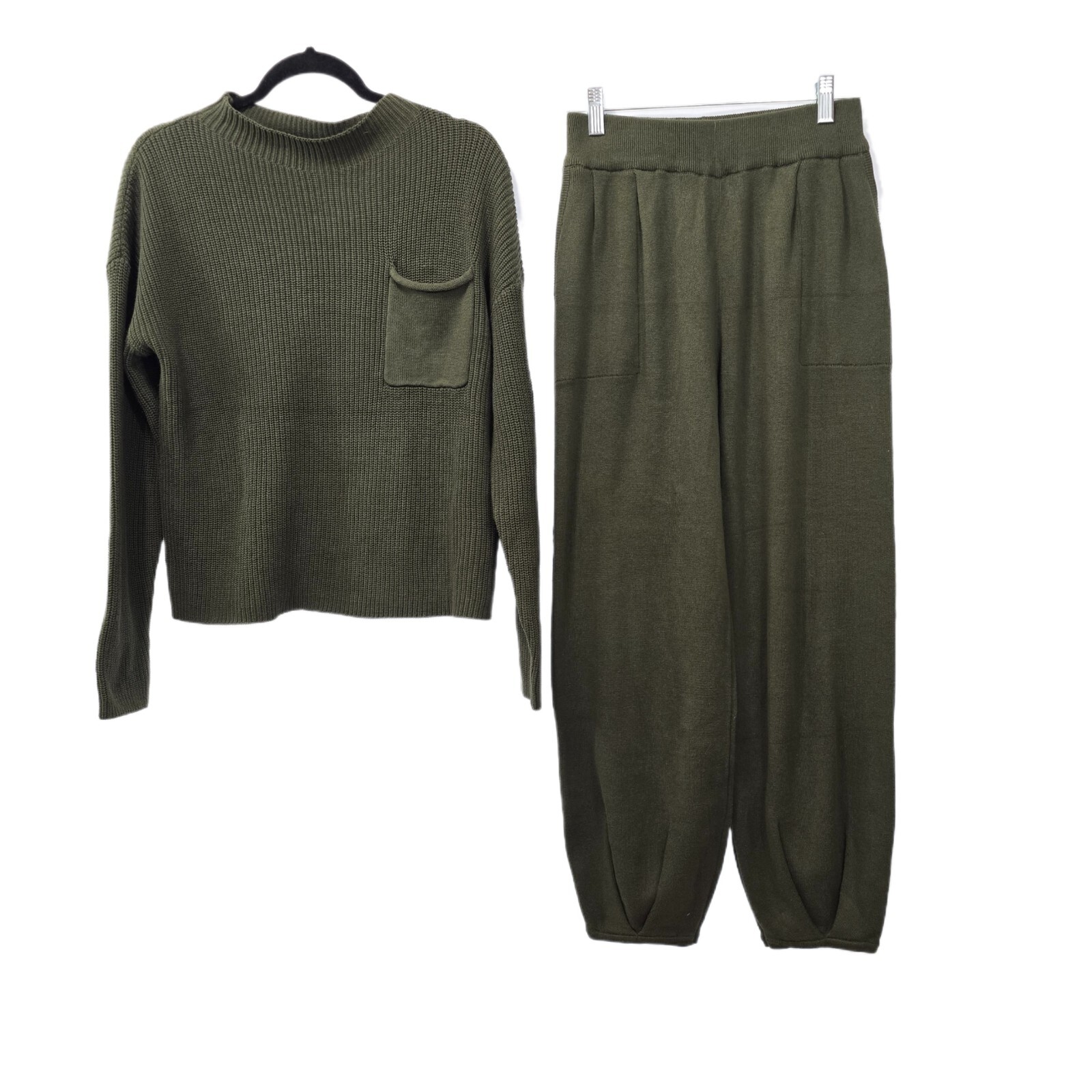 PrettyGarden Women's 2 Piece Sweater Set, Army Green, Size S