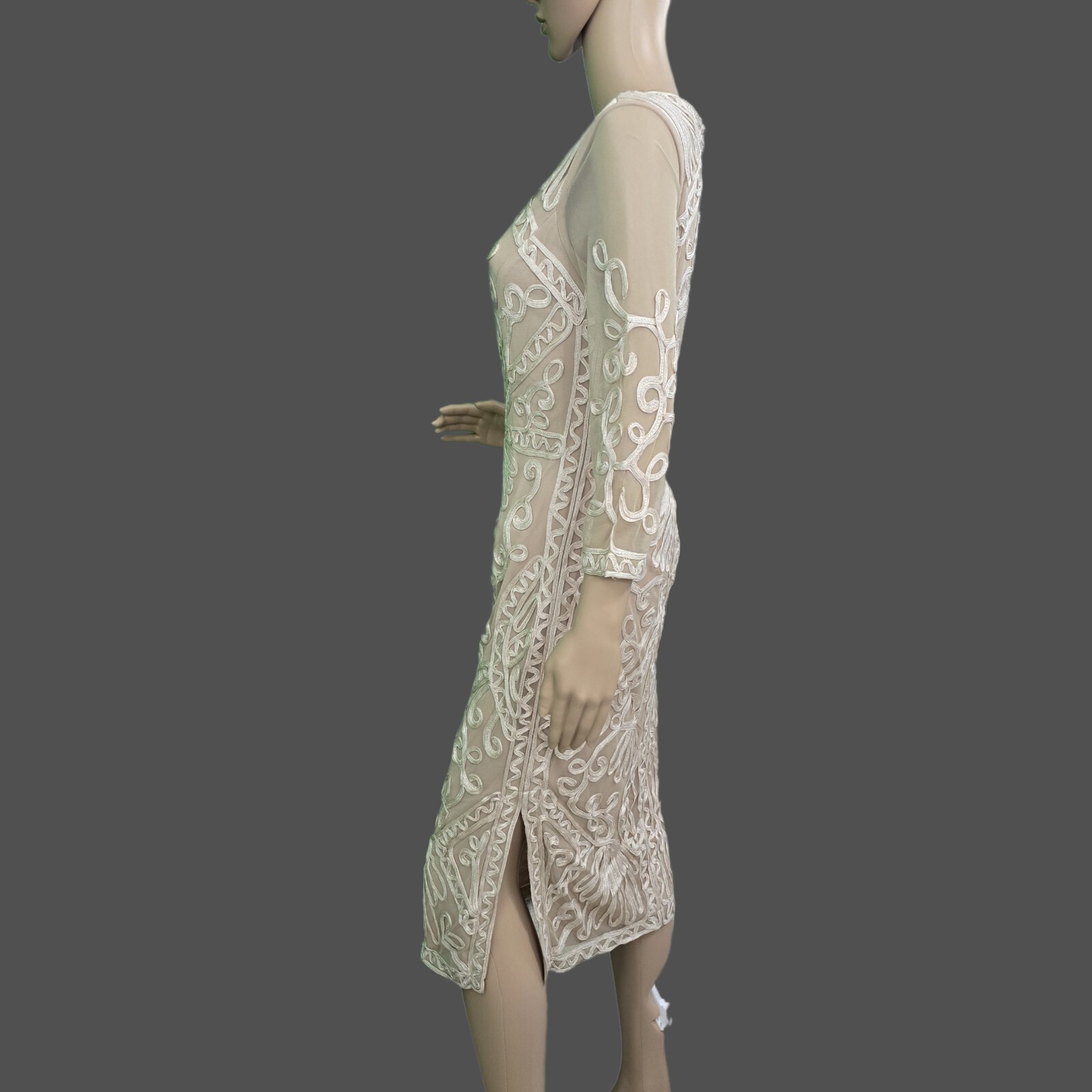 JS Collections Women's Ribbon Embroidered Midi Sheath Dress - Size 4