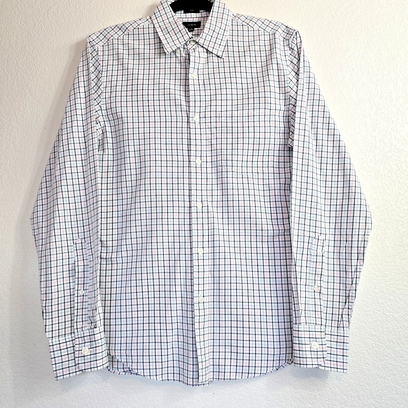 J.Crew Men's Plaid Slim Fit Shirt S White Pink Blue Long Sleeve Casual